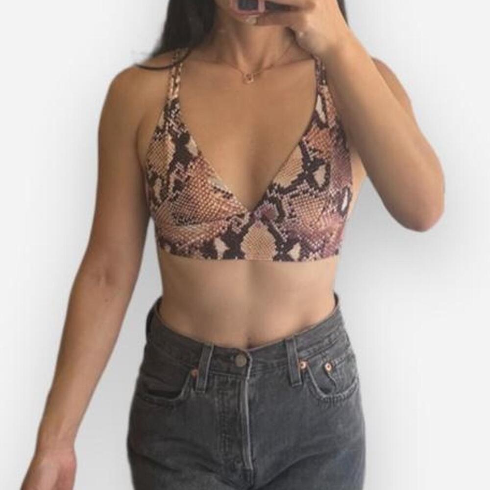 Brown and beige snake print crop top